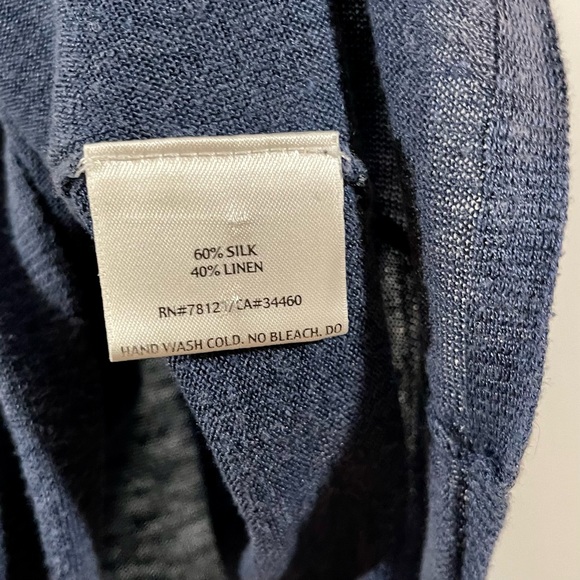 Eileen Fisher cowl neck sweater in blue silk-linen blend knit. Size: large - Picture 4 of 4